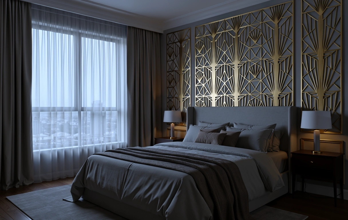 Dormitorio de lujo con diseño Art Deco